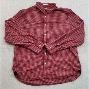 Lucky Brand Handcrafted Classic Fit Red Gray Button Up Long‎ Sleeve Size XL